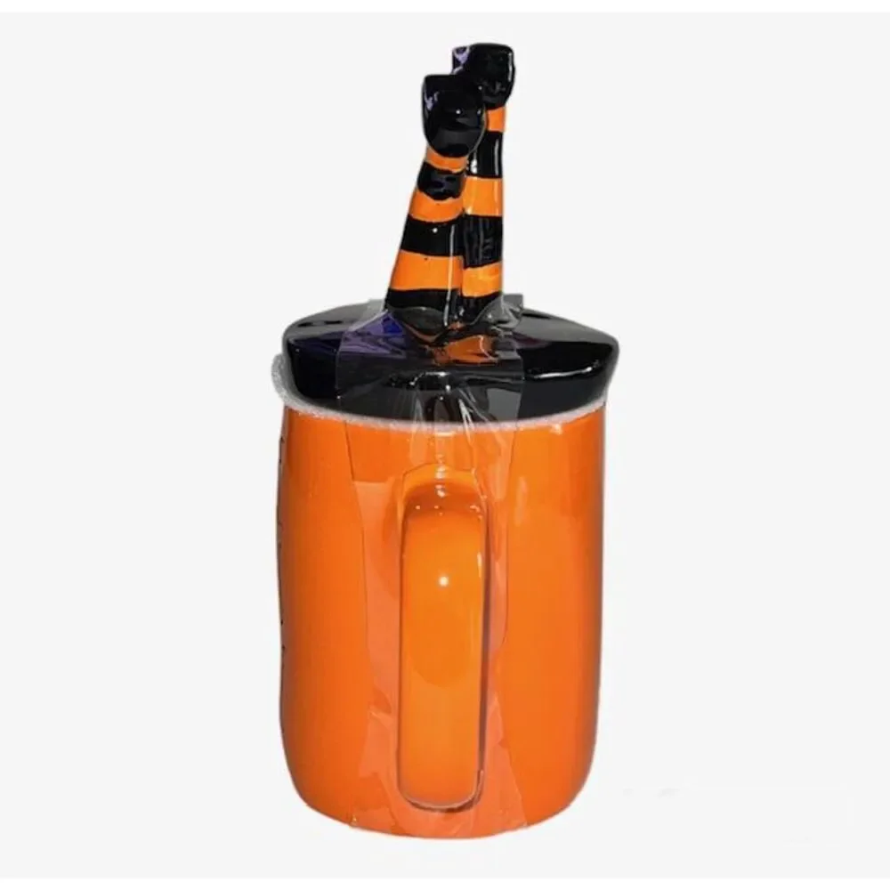 Rae Dunn MORE BOOS PLEASE Lidded Halloween Mug Witch's Legs Witchy Decor